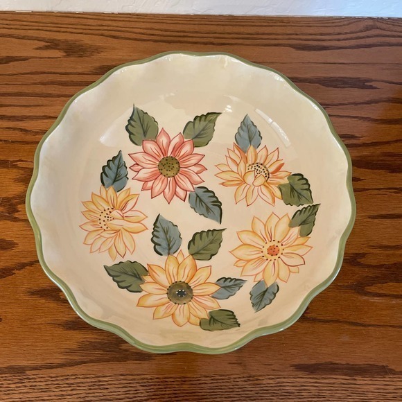 Longaberger Other - Longaberger Sunflower Pottery Large Serving Bowl with Sage Edge
